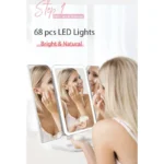 Trifold Makeup Mirror With Light 68 LED Vanity Mirrors 10X Magnifying 180Rotation