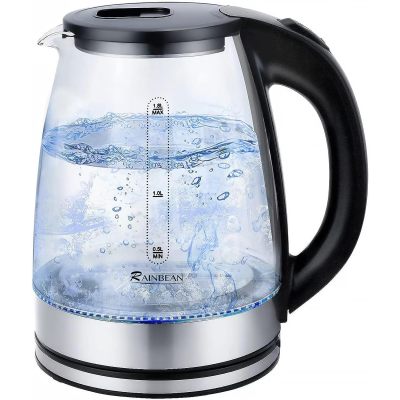 Electric Kettle Water Boiler, 1.8L Electric Tea Kettle, Wide Opening Hot Water Boiler With LED Light, Auto Shut-Off & Boil Dry Protection, Glass Black